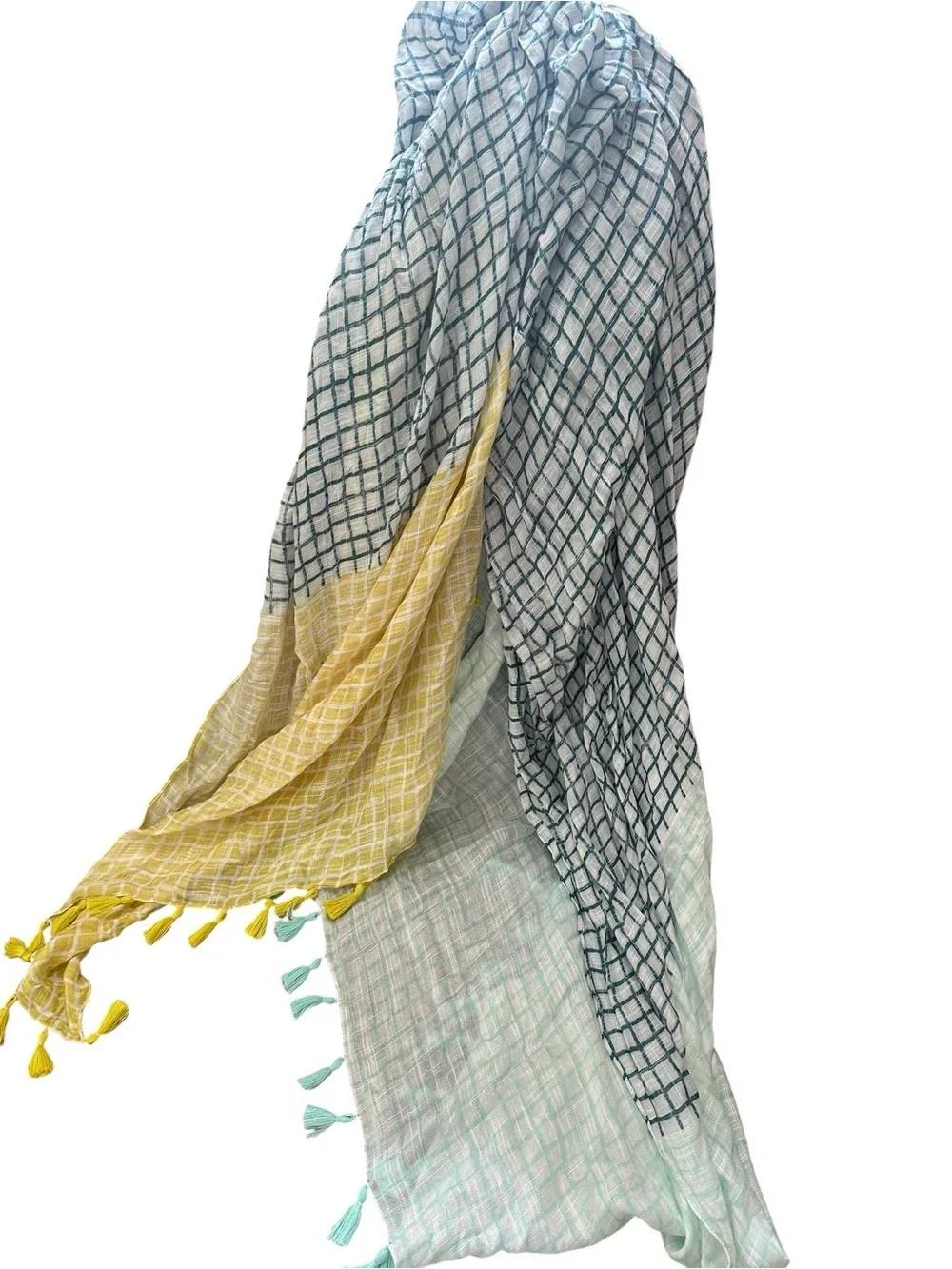 Lightweight Colorblock Check Scarf - Yellow, Mint & Navy